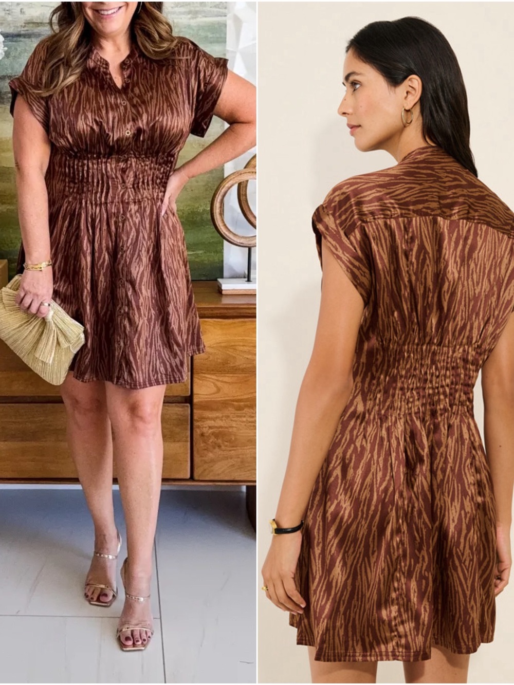 NWT Pilcro Silken Pleated Shirtdress in Brown Tiger Pattern
